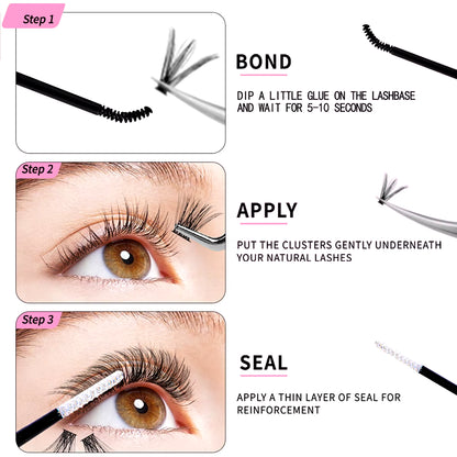 DIY Lash Extension Mix Styles Lash Clusters Individual with Bond&Seal Remover Tweezers Lash Brush for Self Application Makeup