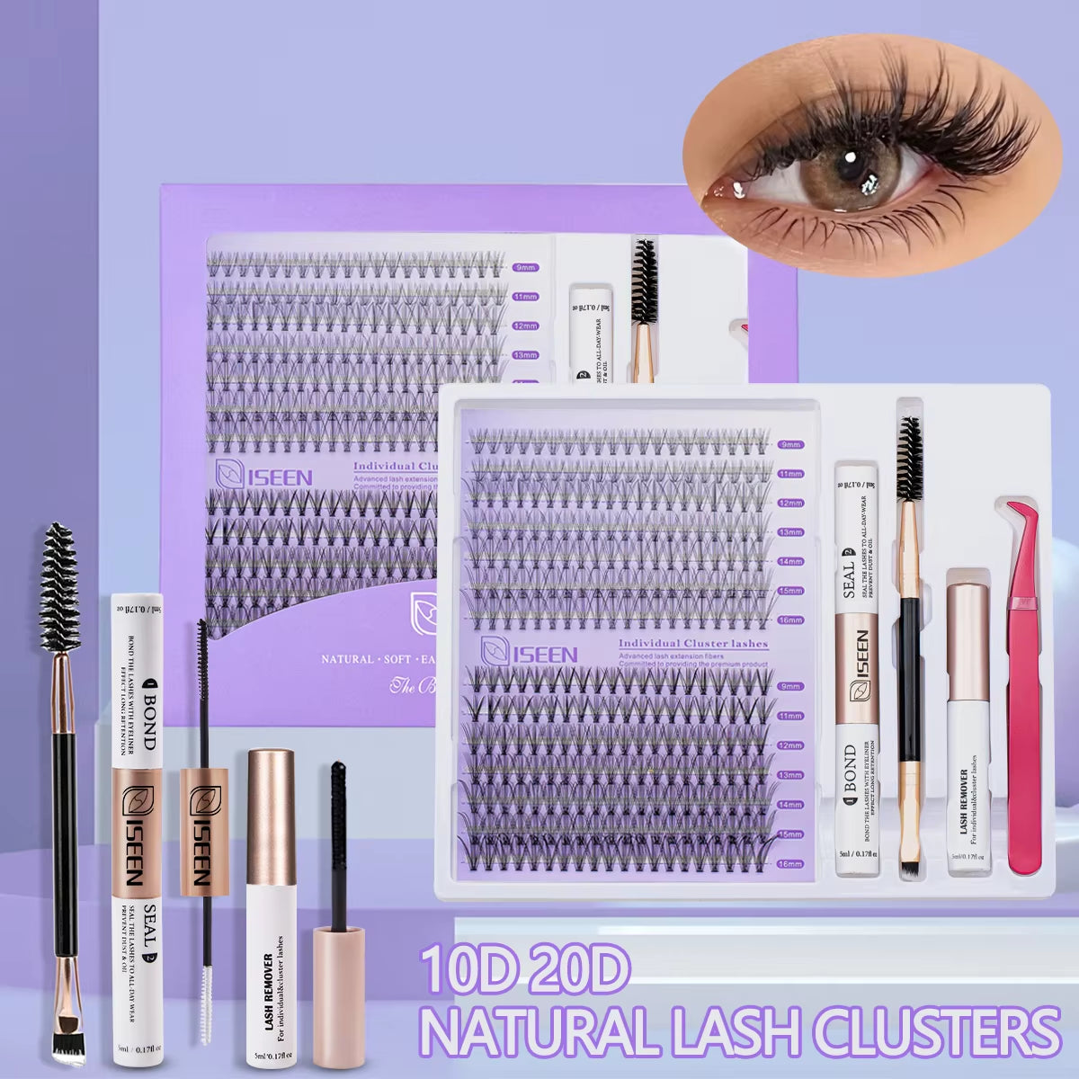 DIY Lash Extension Mix Styles Lash Clusters Individual with Bond&Seal Remover Tweezers Lash Brush for Self Application Makeup